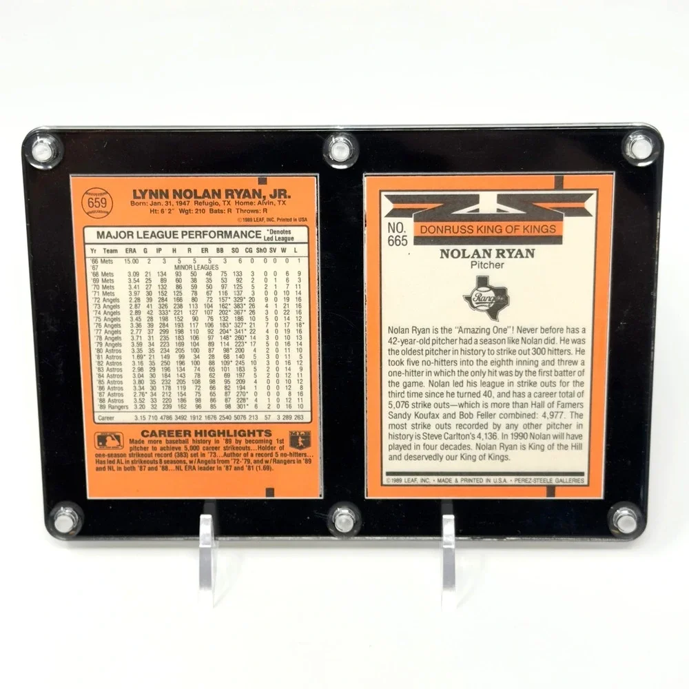 Donruss Nolan Ryan Error Card Set King of Kings Rangers Display Holder